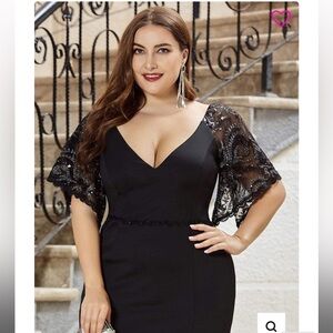 Elegant NWT Plus Size V Neck Fishtail Evening Dress